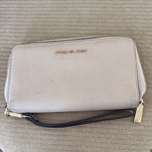 Michael Kors Beige Wristlet with Gold Accents